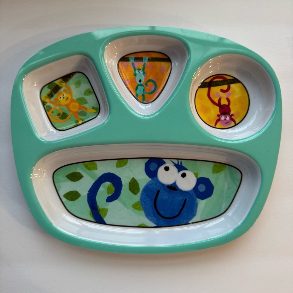 Circo Melamine Plate Colorful Playful Monkeys Divided 4 Section Sturdy 9.5"